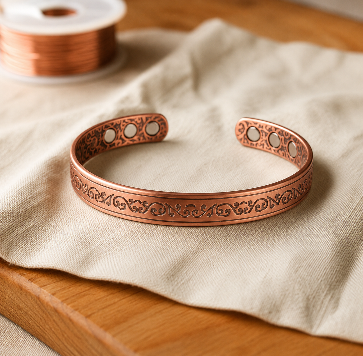Clara's Ornate Copper Bracelet