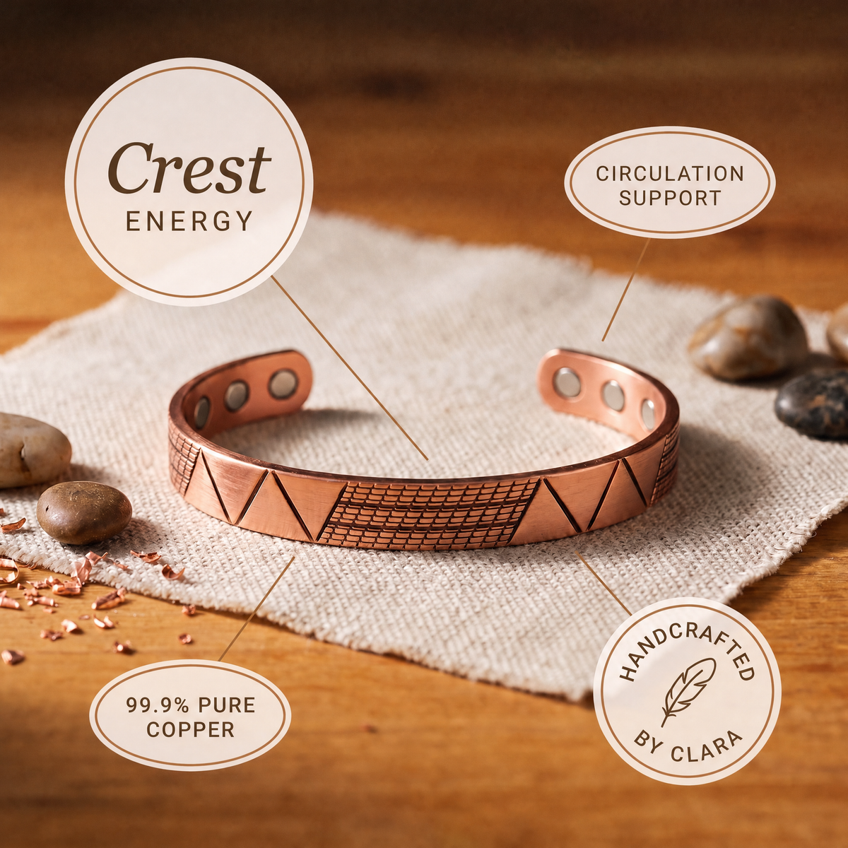 Clara's Crest Copper Bracelet