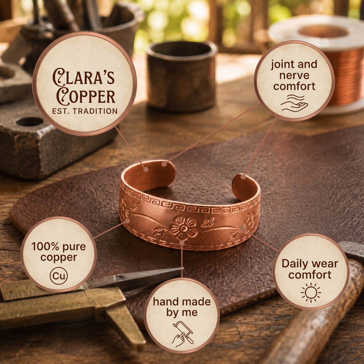 Clara's Fret Copper Bracelet