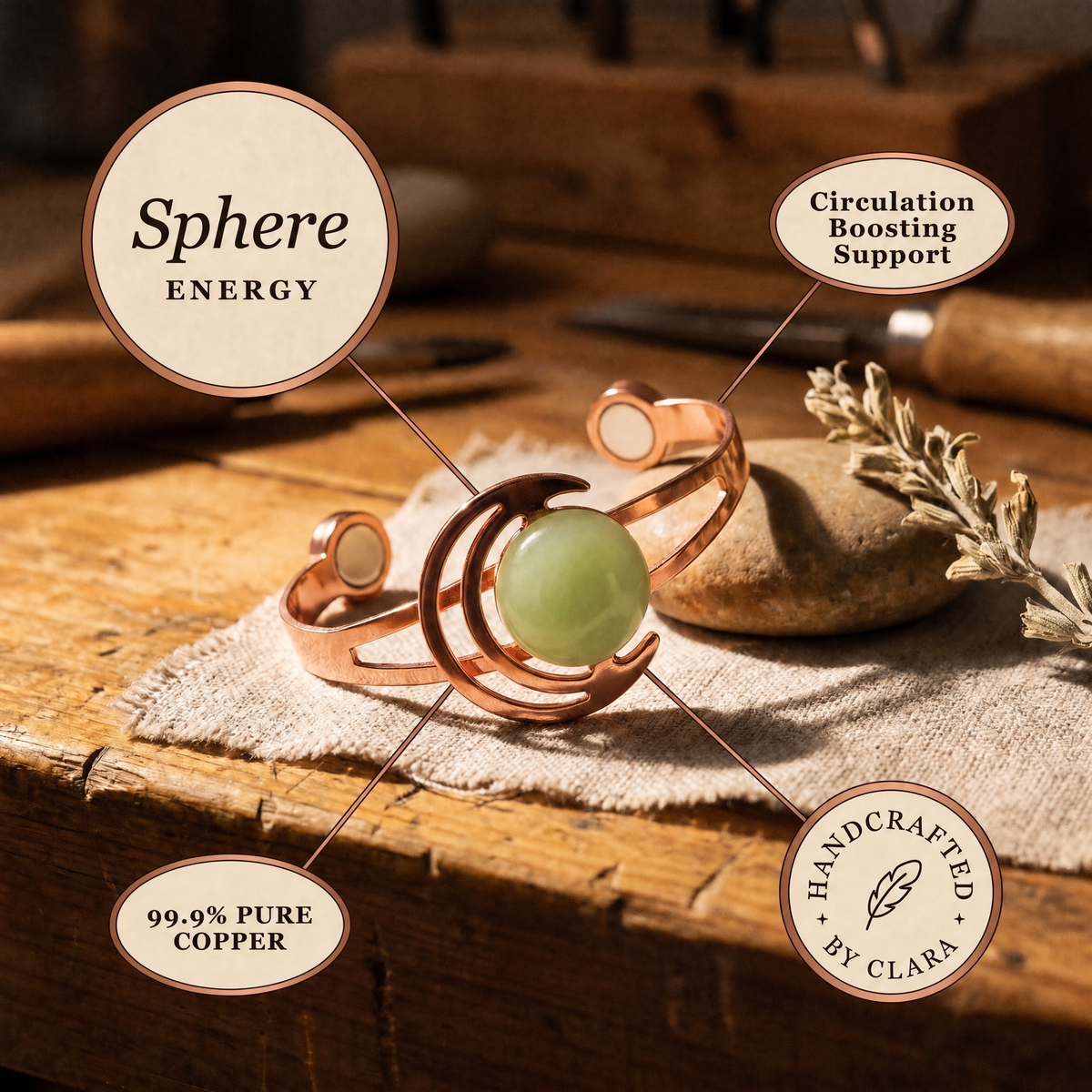 Clara's Sphere Green Copper Bracelet