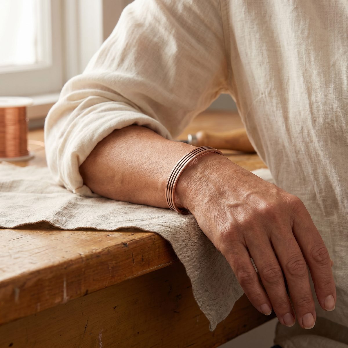 Clara's Sage Copper Bracelet